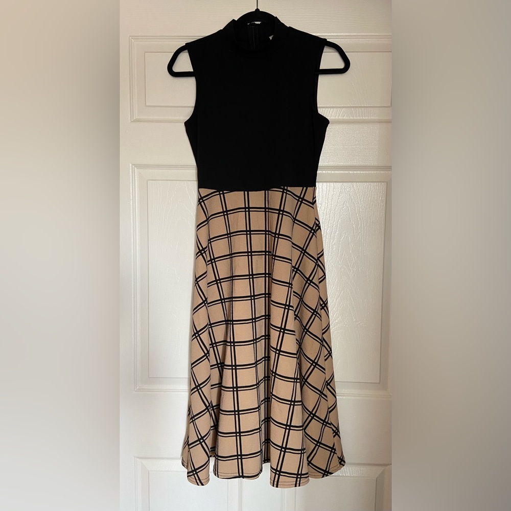 Sloan Rouge Black & Plaid Sleeveless Mock Neck Dress
